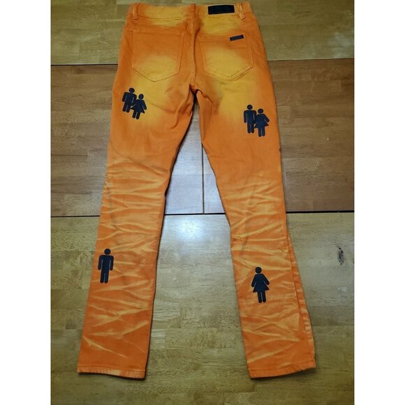 Homme Femme Jeans Size 32 Orange Unisex Couples Modern Stretch Denim Pants - Picture 12 of 13